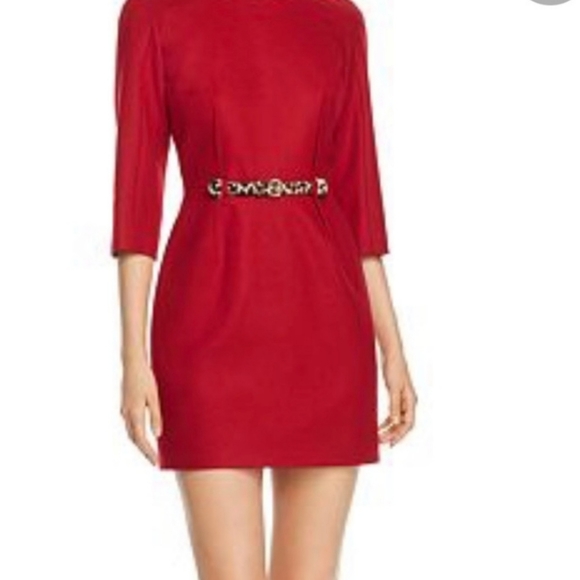 PAULE KA Red Belted Virgin Wool Mini Dress Size 44 - Picture 3 of 11